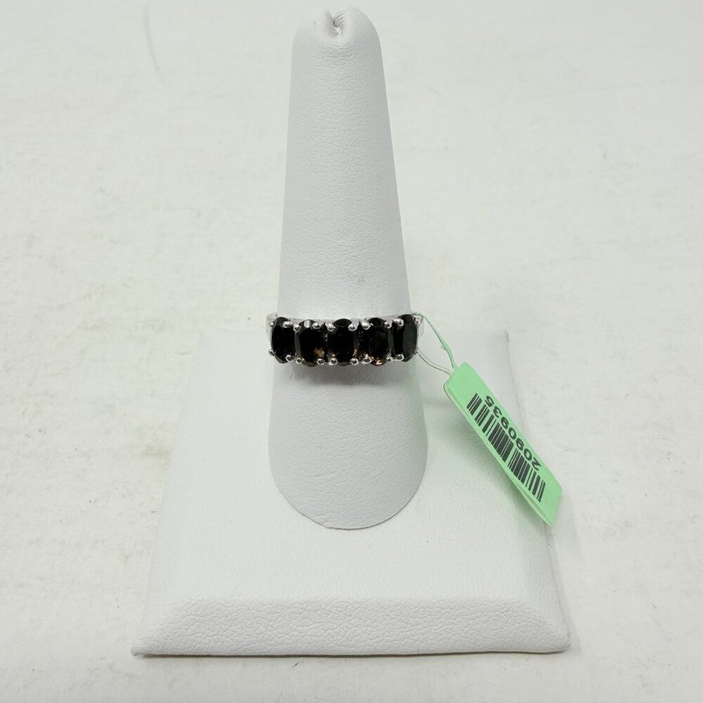 Shop LC Brazilian Smoky Quartz Oval 5 Stone Size 9 Ring in Sterling Silver 5342